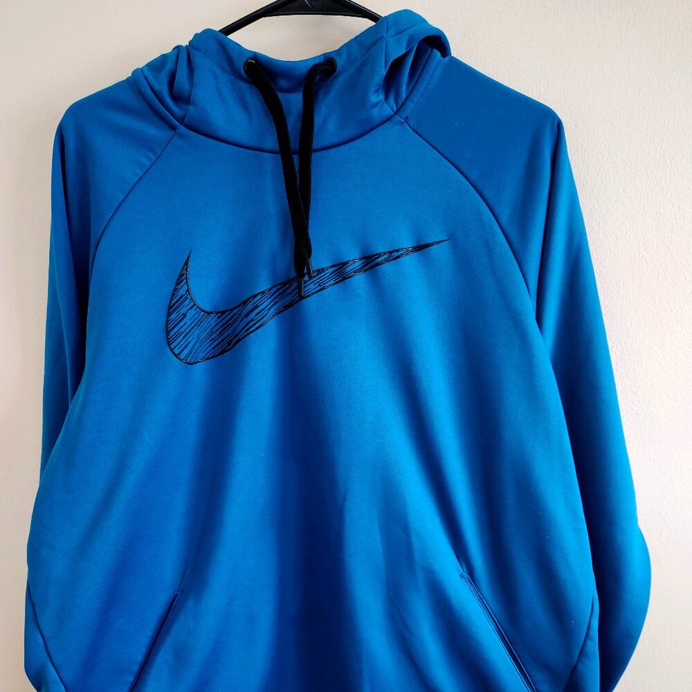 Nike Therma Fit Pullover Hoodie Mens Small Blue Teal Sweatshirt Pouch Pocket